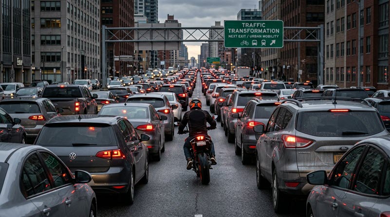 Motorrad in überfüllter-Strasse