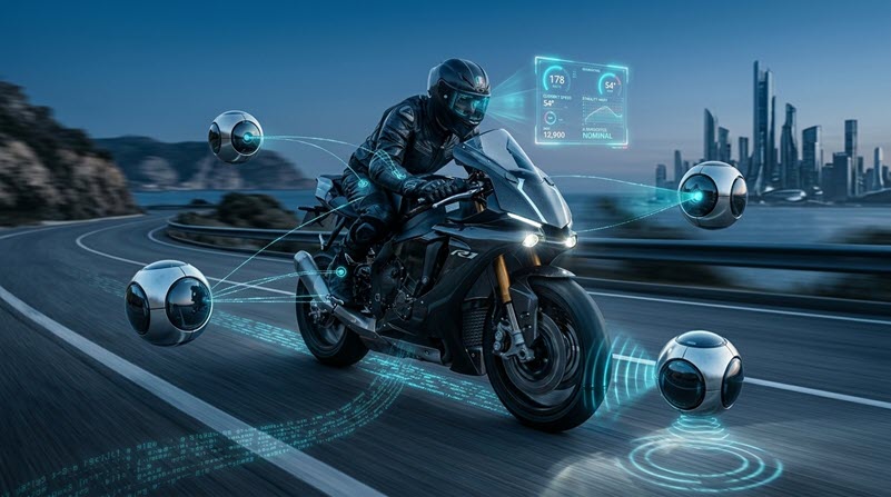 Motorrad in Datenwolke