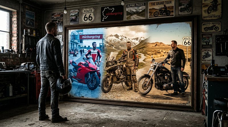 Biker vor Spiegelbild