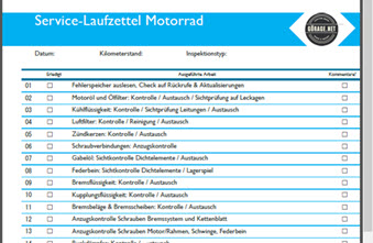 Laufzettel Motorrad