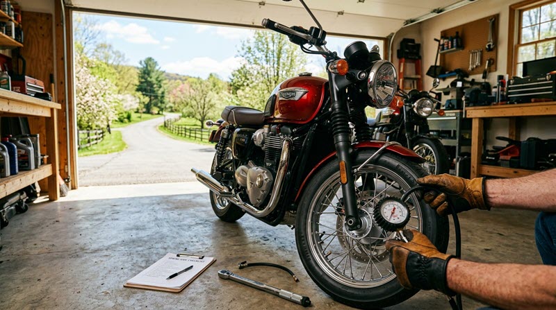 
Motorrad wird für den
Saisonstart gewartet