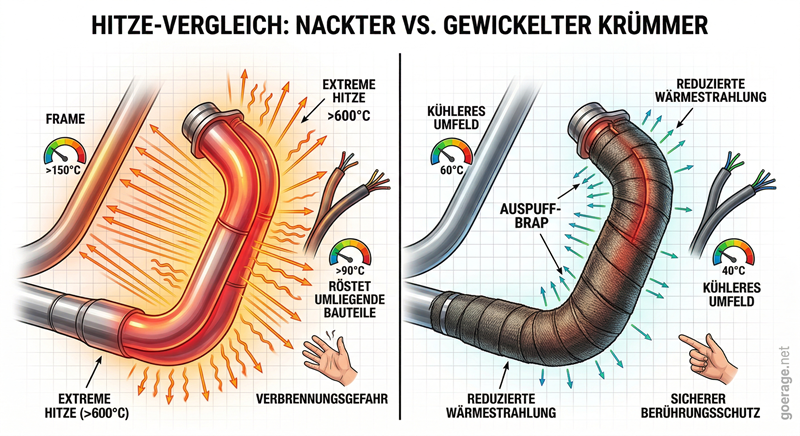 Auspuffband: Nackter vs. gewickelter Krümmer