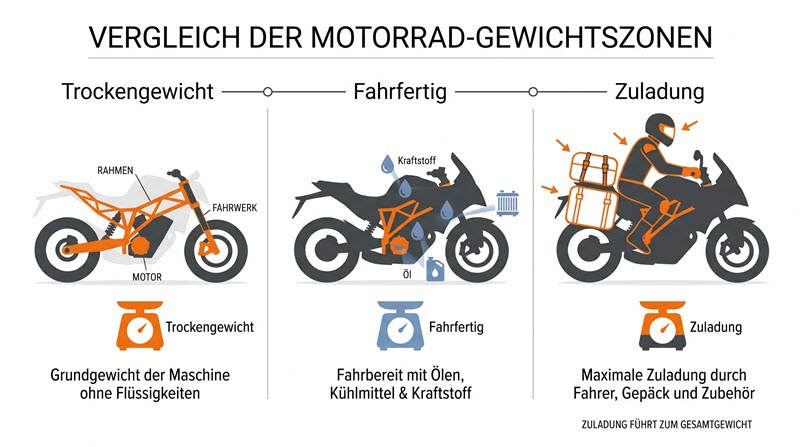 Grafik zur Darstellung der verschiedenen Gewichtszonen am Motorrad