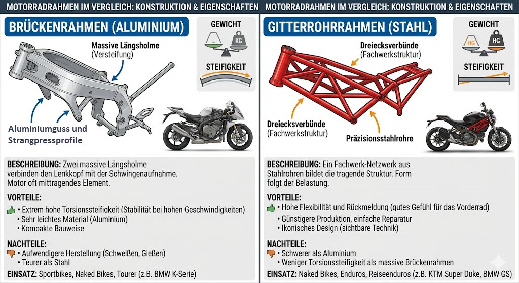 Rahmen Motorrad 3 Motorradrahmen, Stahlrahmen vs. Aluminiumrahmen