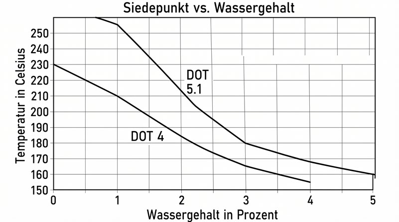 Siedepunkt Bremsflüssigkeit bei xx % Wasseranteil