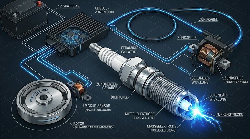 Beispielzeichnung Zündsystem am Motorrad