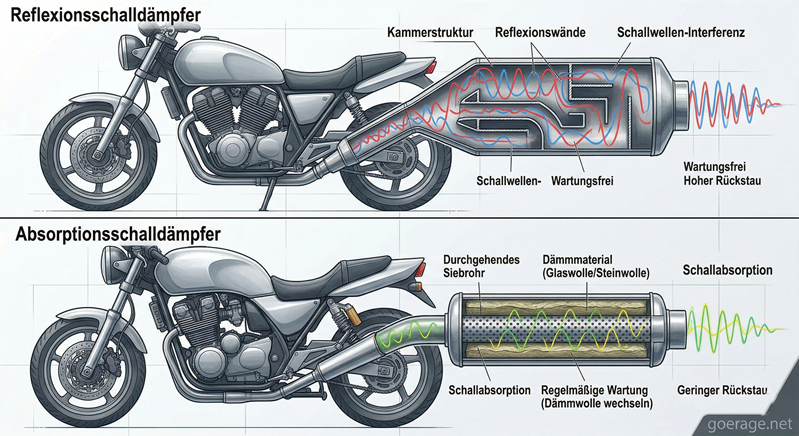 Auspuff Motorrad: Reflexionsschalldämpfung vs. Absorbtion