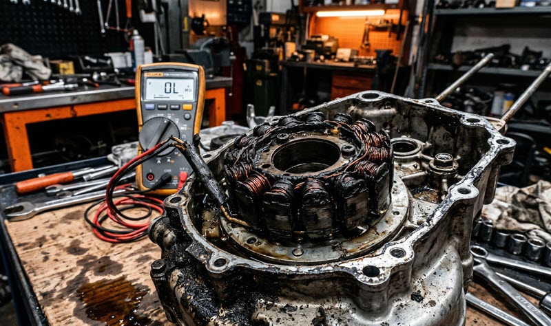Ausgebauter Motor mit innen liegender Lichtmaschine (Strator).