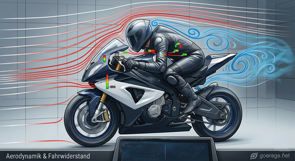 Visualisierung der Luftströmung und Wirbelbildung am Motorradfahrer im Windkanal